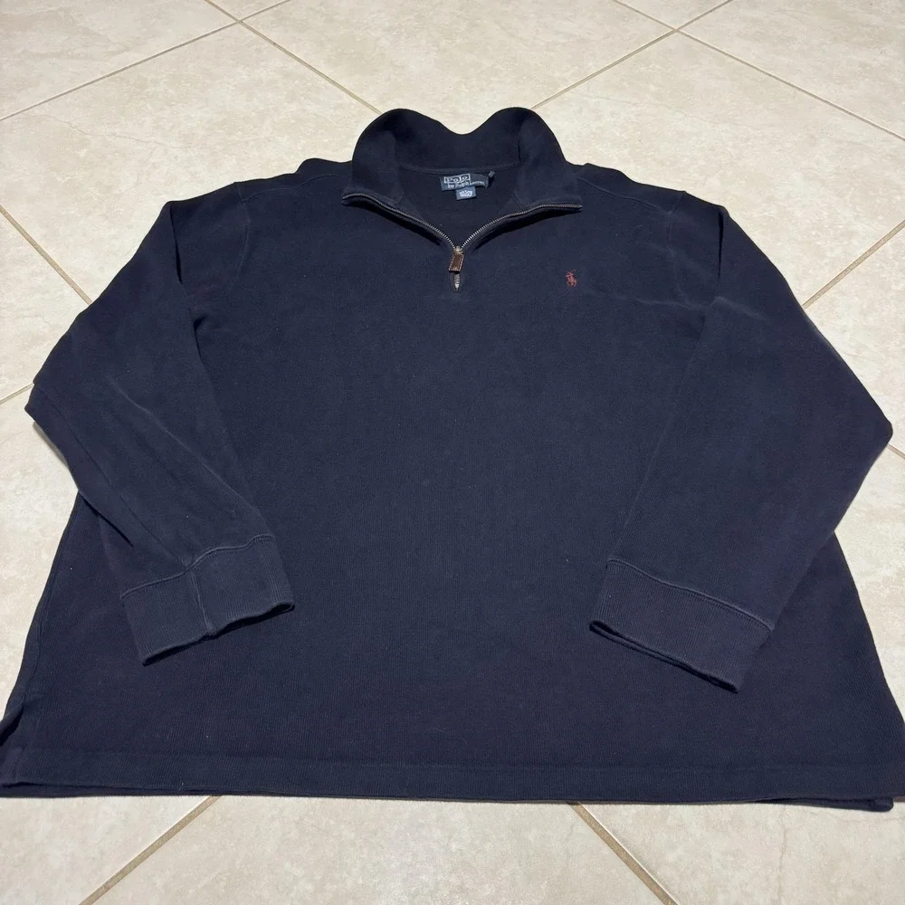 Polo Ralph Lauren Sweater Mens 2XL Navy Quarter‎ Zip Mock Neck Cotton Pony Logo